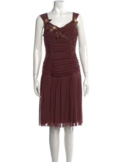 Pre-owned Sue Wong Nylon Knee-length Dress In Burgundy