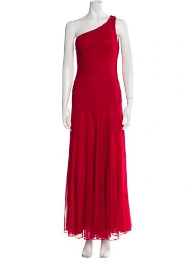 Pre-owned Sue Wong One-shoulder Midi Length Dress In Red