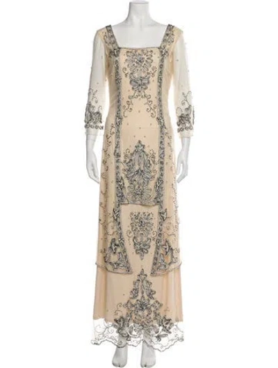 Pre-owned Sue Wong Paisley Print Long Dress In Neutral
