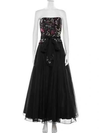 Pre-owned Sue Wong Patterned Long Dress In Black