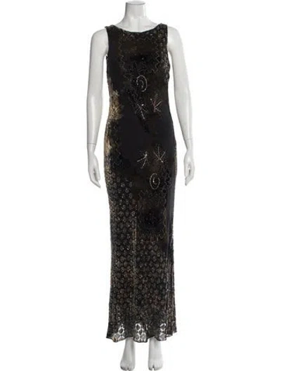 Pre-owned Sue Wong Patterned Long Dress In Black