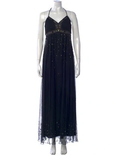 Pre-owned Sue Wong Patterned Long Dress In Black/blue
