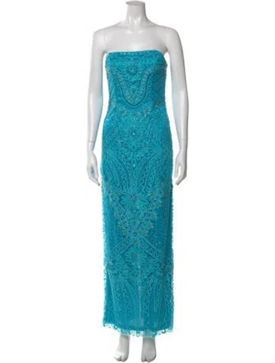 Pre-owned Sue Wong Patterned Long Dress In Blue