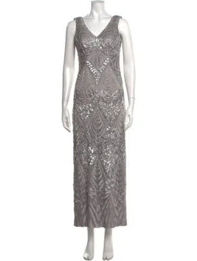 Pre-owned Sue Wong Patterned Long Dress In Grey