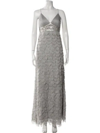 Pre-owned Sue Wong Patterned Long Dress In Grey