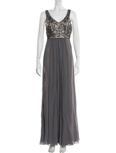 Pre-owned Sue Wong Patterned Long Dress In Grey