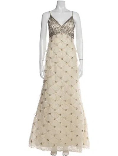 Pre-owned Sue Wong Patterned Long Dress In Neutrals