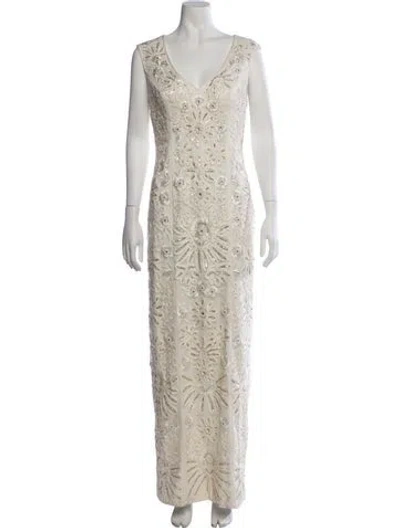 Pre-owned Sue Wong Patterned Long Dress In Neutrals