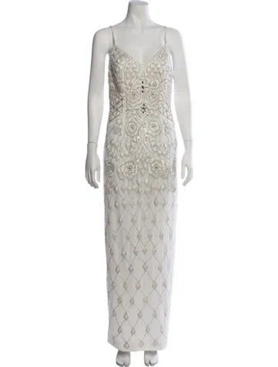 Pre-owned Sue Wong Patterned Long Dress In White