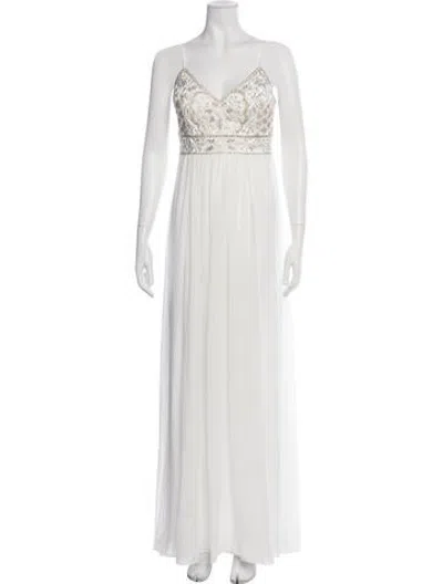 Pre-owned Sue Wong Patterned Long Dress In White