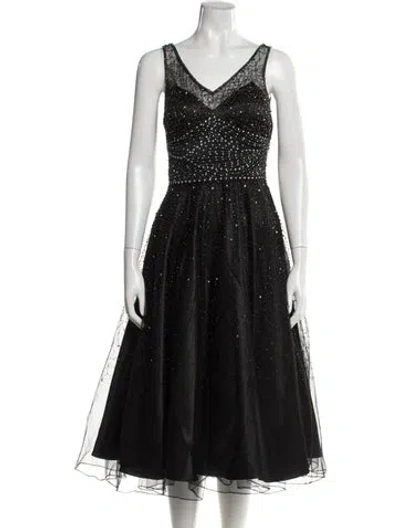 Pre-owned Sue Wong Patterned Midi Length Dress In Black