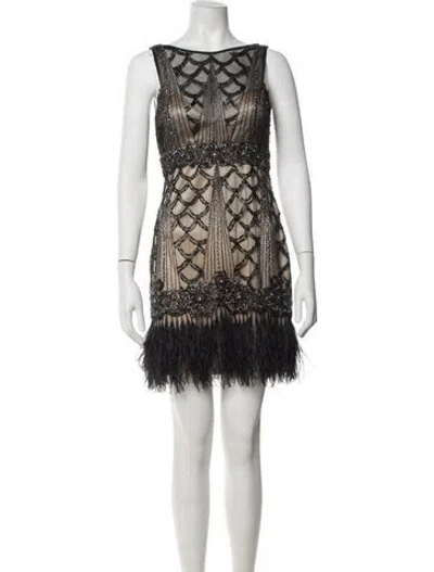 Pre-owned Sue Wong Patterned Mini Dress In Black