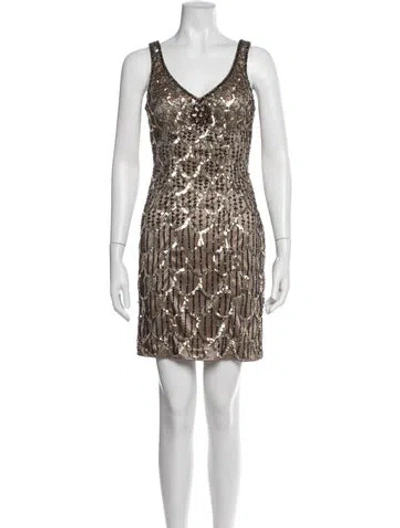 Pre-owned Sue Wong Patterned Mini Dress In Blue