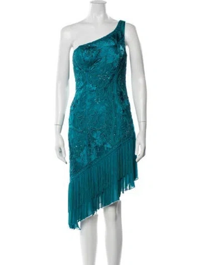 Pre-owned Sue Wong Patterned Mini Dress In Blue