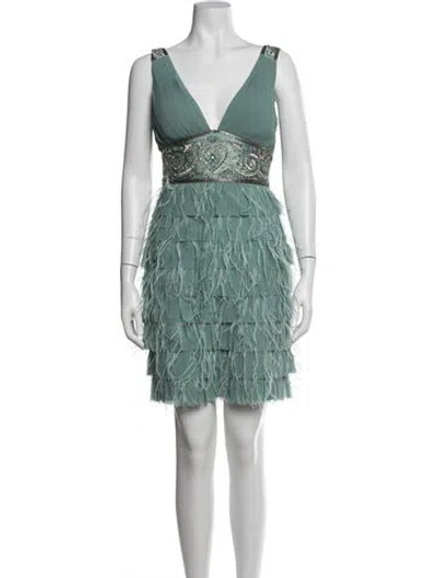 Pre-owned Sue Wong Patterned Mini Dress In Blue