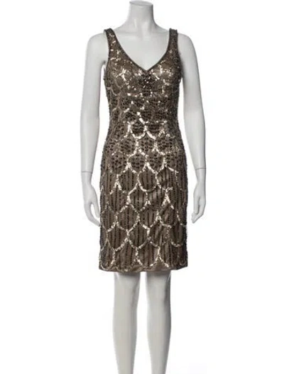 Pre-owned Sue Wong Patterned Mini Dress In Brown