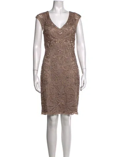 Pre-owned Sue Wong Patterned Mini Dress In Brown
