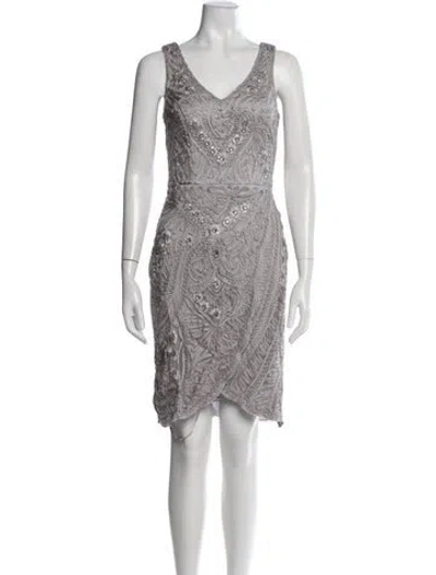 Pre-owned Sue Wong Patterned Mini Dress In Grey