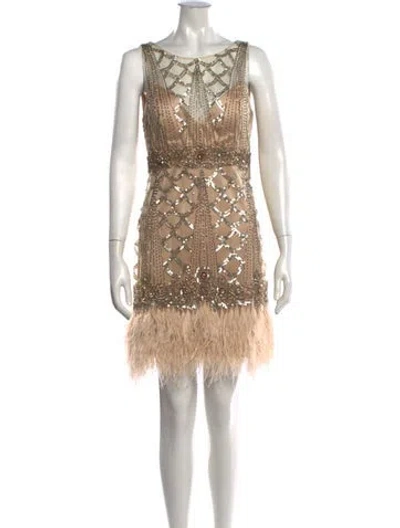 Pre-owned Sue Wong Patterned Mini Dress In Neutrals
