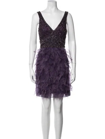 Pre-owned Sue Wong Patterned Mini Dress W/ Tags In Purple