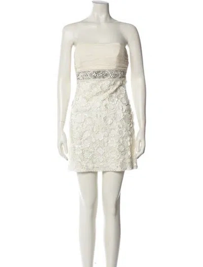 Pre-owned Sue Wong Patterned Mini Dress In White