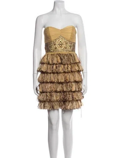Pre-owned Sue Wong Patterned Mini Dress In White