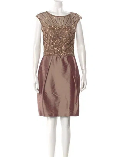 Pre-owned Sue Wong Printed Knee-length Dress In Brown