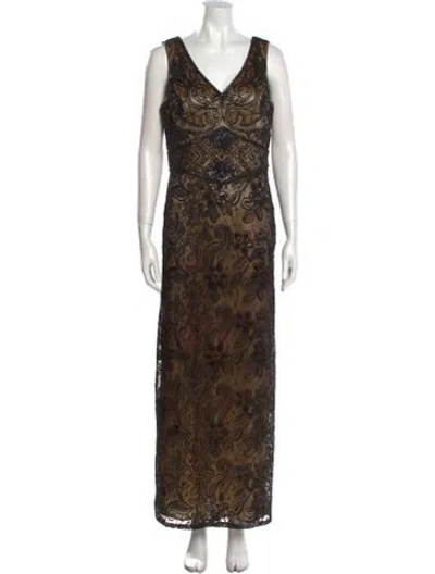 Pre-owned Sue Wong Printed Long Dress In Black