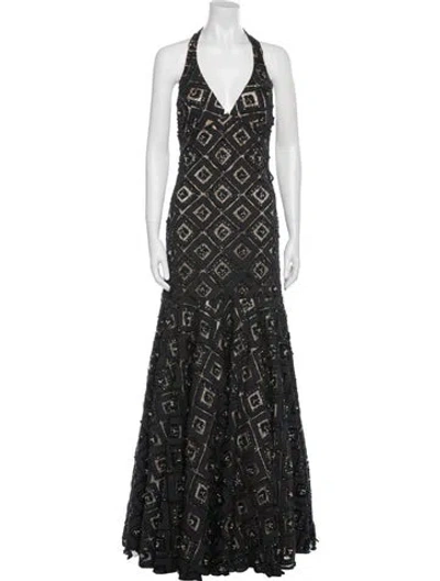 Pre-owned Sue Wong Printed Long Dress In Black