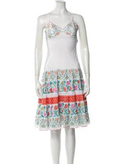 Pre-owned Sue Wong Printed Midi Length Dress In White