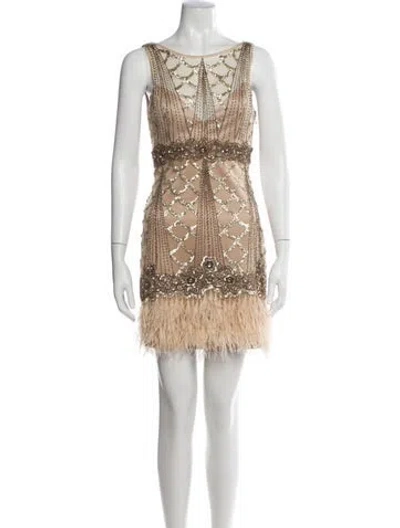 Pre-owned Sue Wong Printed Mini Dress In Neutral