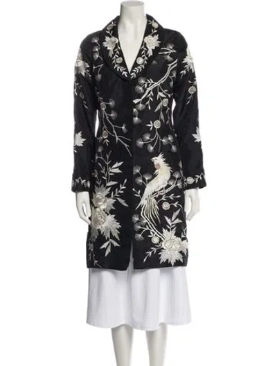 Pre-owned Sue Wong Printed Trench Coat In Black
