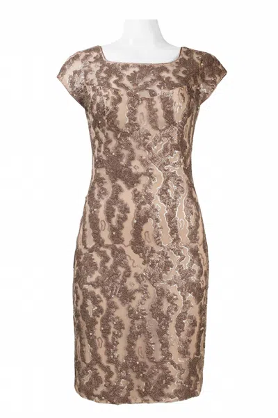 Sue Wong Sequined Sheath Dress In Champagne In Brown