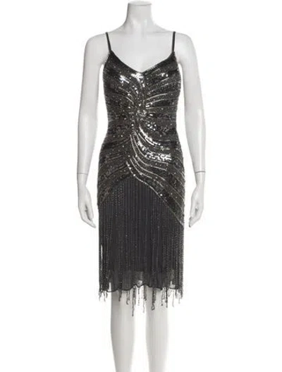 Pre-owned Sue Wong Silk Knee-length Dress In Gray