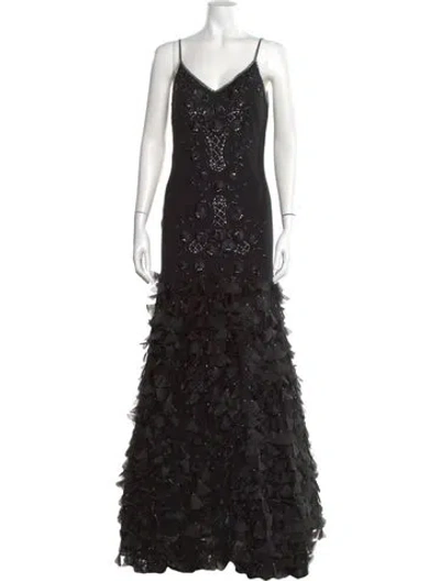 Pre-owned Sue Wong Silk Long Dress In Black