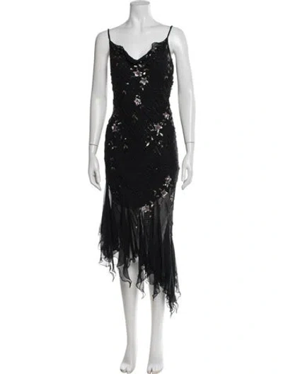 Pre-owned Sue Wong Silk Long Dress In Black