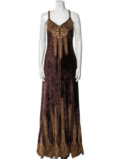 Pre-owned Sue Wong Silk Long Dress In Brown