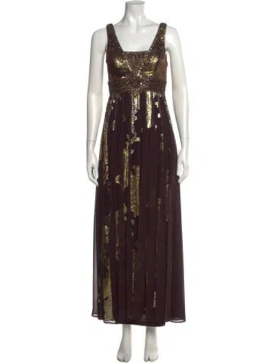 Pre-owned Sue Wong Silk Long Dress In Brown