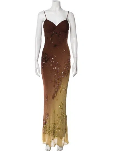 Pre-owned Sue Wong Silk Long Dress In Brown