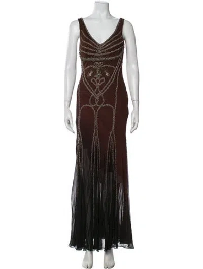 Pre-owned Sue Wong Silk Long Dress In Brown