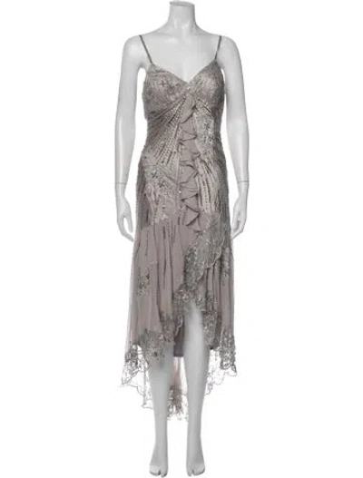 Pre-owned Sue Wong Silk Long Dress In Gray