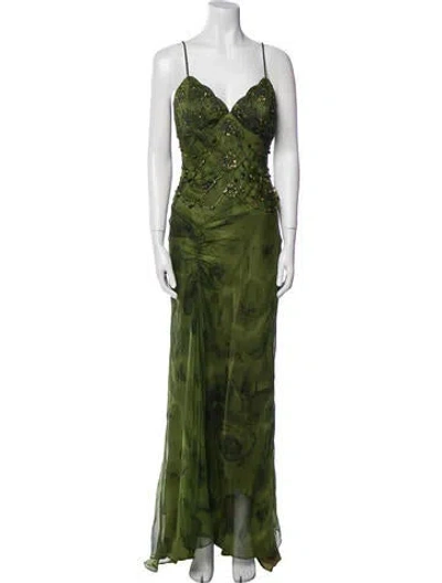 Pre-owned Sue Wong Silk Long Dress In Green