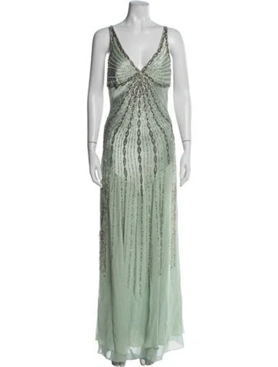 Pre-owned Sue Wong Silk Long Dress In Green
