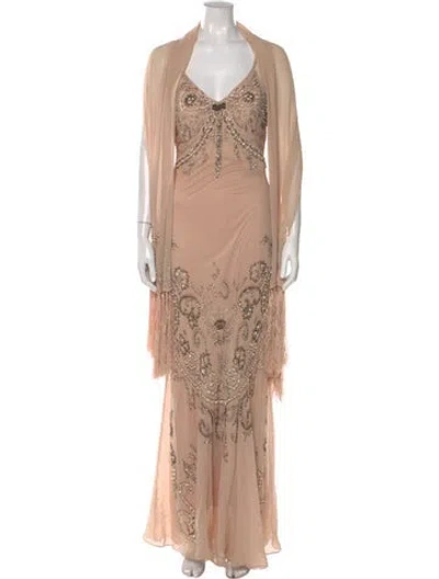 Pre-owned Sue Wong Silk Long Dress In Neutral