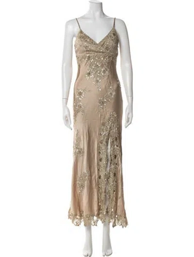 Pre-owned Sue Wong Silk Long Dress In Neutral
