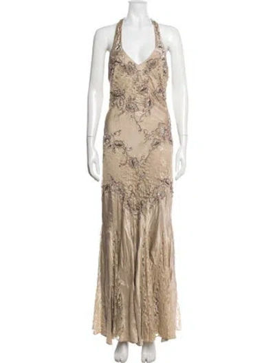 Pre-owned Sue Wong Silk Long Dress In Neutrals