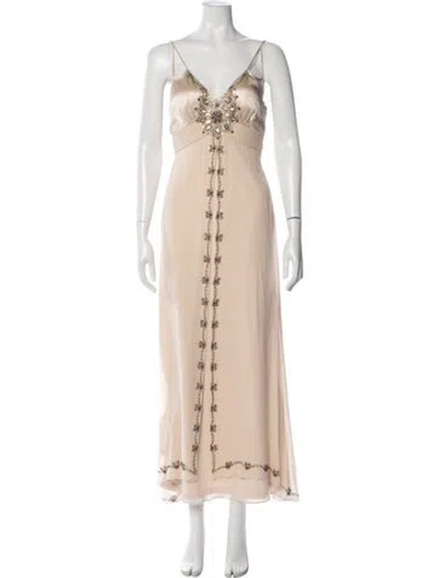 Pre-owned Sue Wong Silk Long Dress In Neutrals