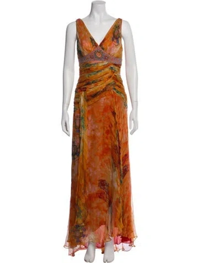 Pre-owned Sue Wong Silk Long Dress In Orange