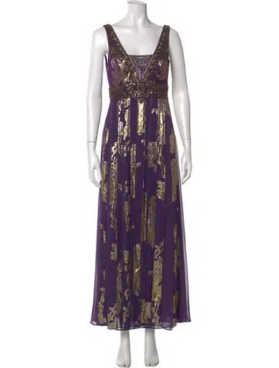 Pre-owned Sue Wong Silk Long Dress In Purple