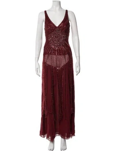 Pre-owned Sue Wong Silk Long Dress In Red